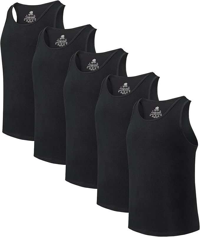 5 Pack Men's Moisture-Wicking Bamboo Rayon Tank Tops