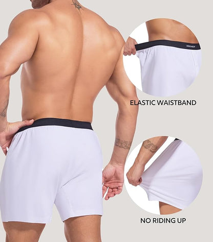 5-Pack Men’s Combed Cotton Knit Boxers, Soft Breathable Boxer Shorts with Button Fly