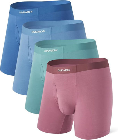 Men’s Seamless Boxer Briefs – Soft Bamboo Underwear with Fly (4-Pack)