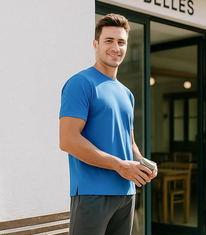 2-Pack Men’s Heavyweight Crewneck T-Shirts, Cotton Casual Tees with Side Slit