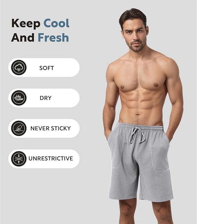 2-Pack Men’s Quick-Dry Pajama Shorts, Lightweight Breathable Lounge Sleep Bottoms with Pockets