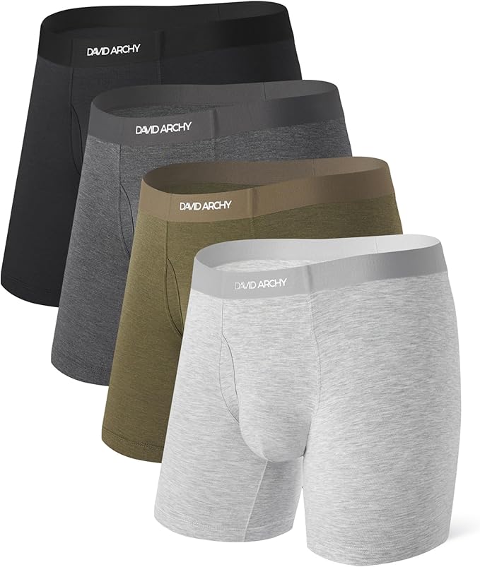 Men’s Seamless Boxer Briefs – Soft Bamboo Underwear with Fly (4-Pack)