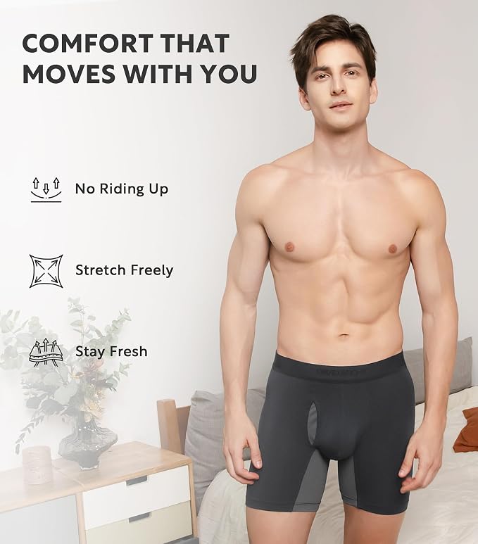 4-Pack Men’s Moisture-Wicking Modal Boxer Briefs, Breathable Underwear with Support Pouch