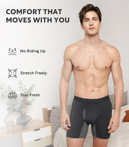 4-Pack Men’s Moisture-Wicking Modal Boxer Briefs, Breathable Underwear with Support Pouch