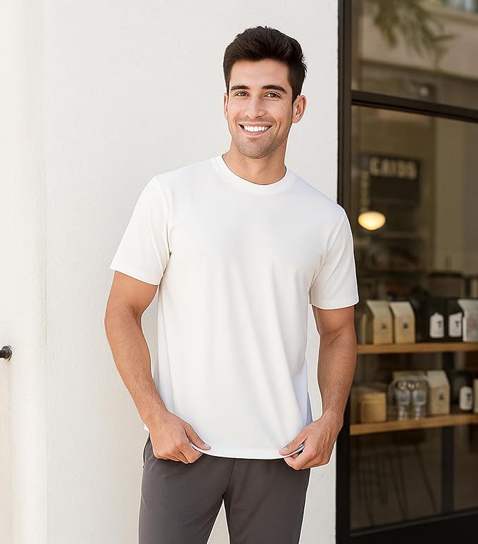 2-Pack Men’s Heavyweight Crewneck T-Shirts, Cotton Casual Tees with Side Slit