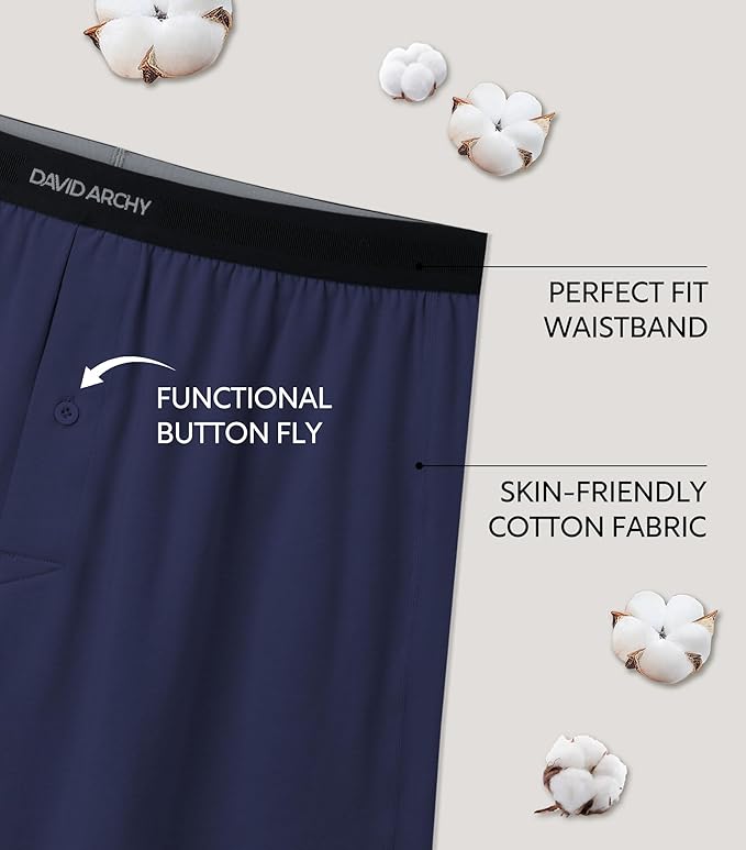 5-Pack Men’s Combed Cotton Knit Boxers, Soft Breathable Boxer Shorts with Button Fly
