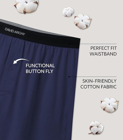 5-Pack Men’s Combed Cotton Knit Boxers, Soft Breathable Boxer Shorts with Button Fly