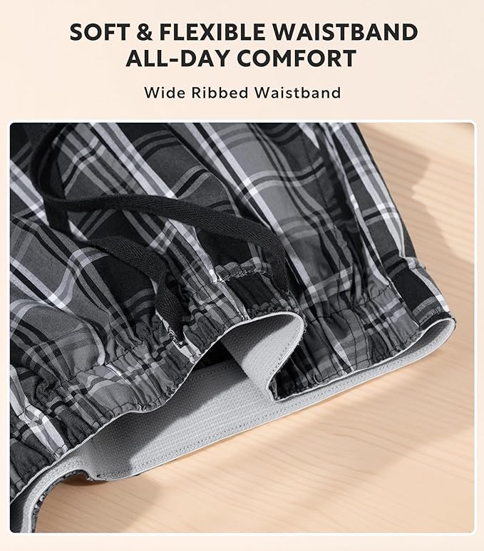 3-Pack Men’s Plaid Pajama Shorts, Lightweight Woven Lounge Sleep Bottoms with Pockets