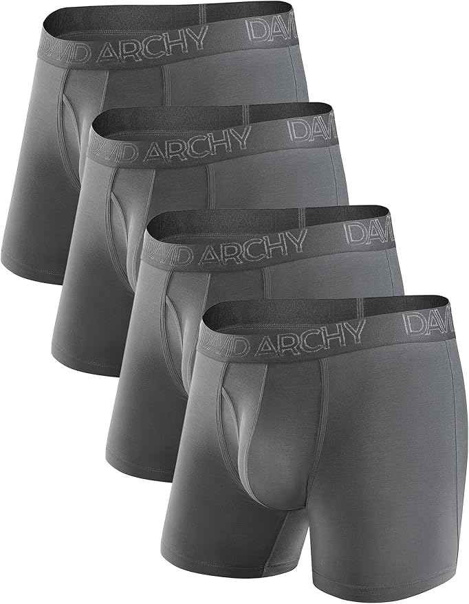 4 Pack Men's Breathable Bamboo Rayon Boxer Briefs with Fly