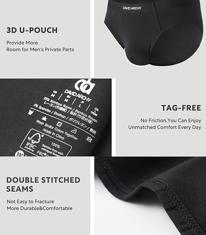 4-Pack Men’s Bamboo Rayon Briefs, Soft Breathable No-Fly Underwear with Seamless Waistband