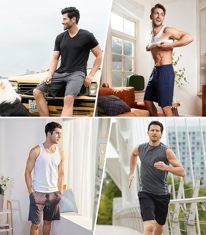 2-Pack Men’s Quick-Dry Pajama Shorts, Lightweight Breathable Lounge Sleep Bottoms with Pockets
