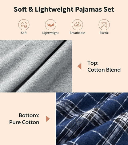 Men’s Lightweight Long Sleeve Pajama Set, Soft Sleepwear Lounge Set with Pockets