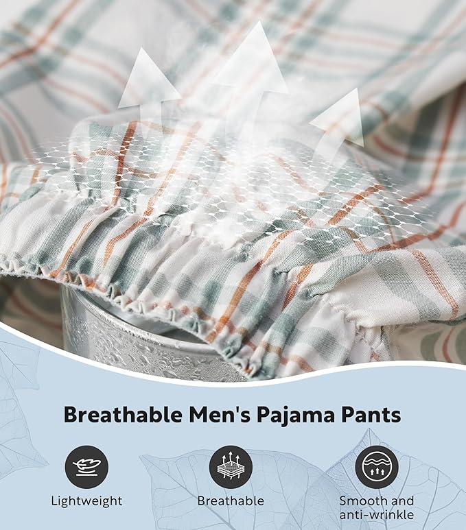 3-Pack Men’s Plaid Pajama Pants, Shrink-Resistant Woven Lounge Sleep Bottoms with Pockets