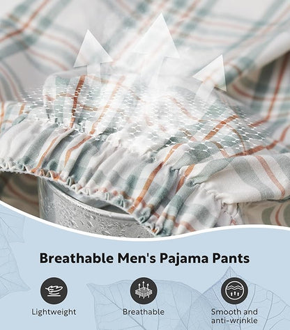 3-Pack Men’s Plaid Pajama Pants, Shrink-Resistant Woven Lounge Sleep Bottoms with Pockets