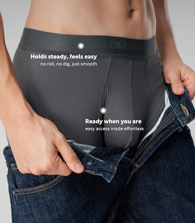 4-Pack Men’s Moisture-Wicking Modal Boxer Briefs, Breathable Underwear with Support Pouch