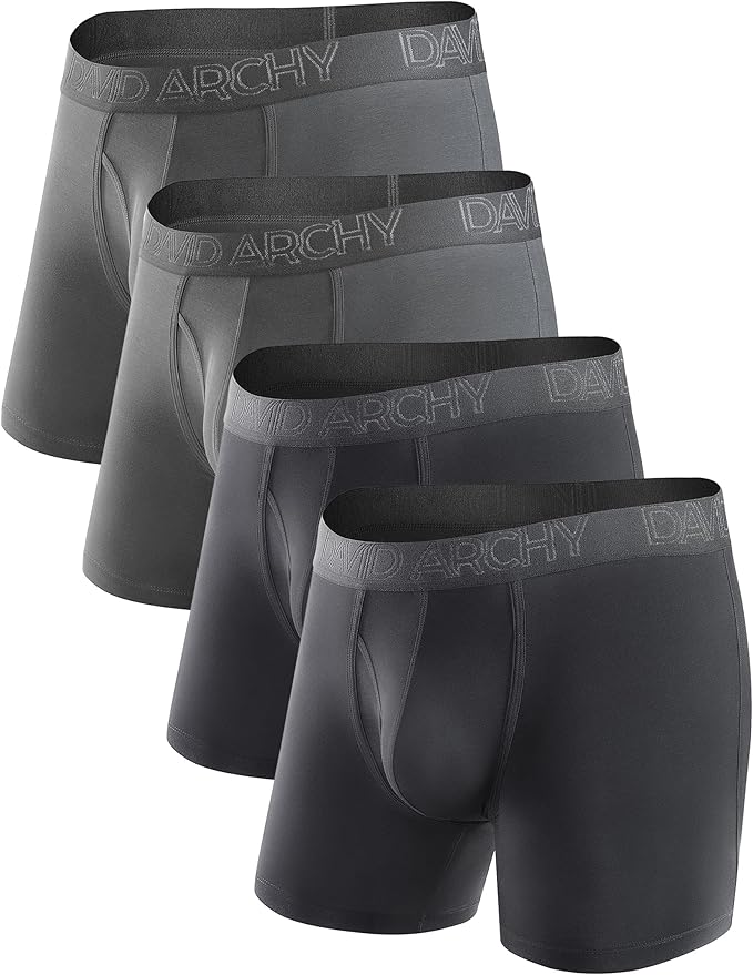 4 Pack Men's Breathable Bamboo Rayon Boxer Briefs with Fly