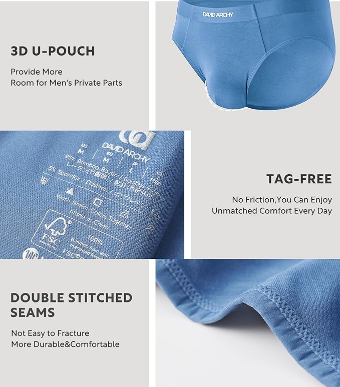 4-Pack Men’s Bamboo Rayon Briefs, Soft Breathable No-Fly Underwear with Seamless Waistband