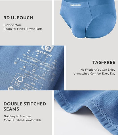 4-Pack Men’s Bamboo Rayon Briefs, Soft Breathable No-Fly Underwear with Seamless Waistband