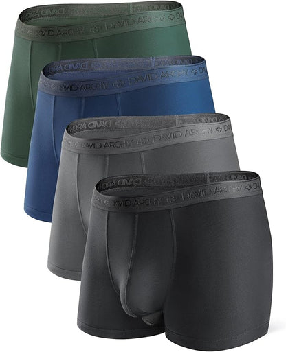 Micro Modal Men's Dual Pouch Trunks – Supportive Boxer Briefs, 4 Pack