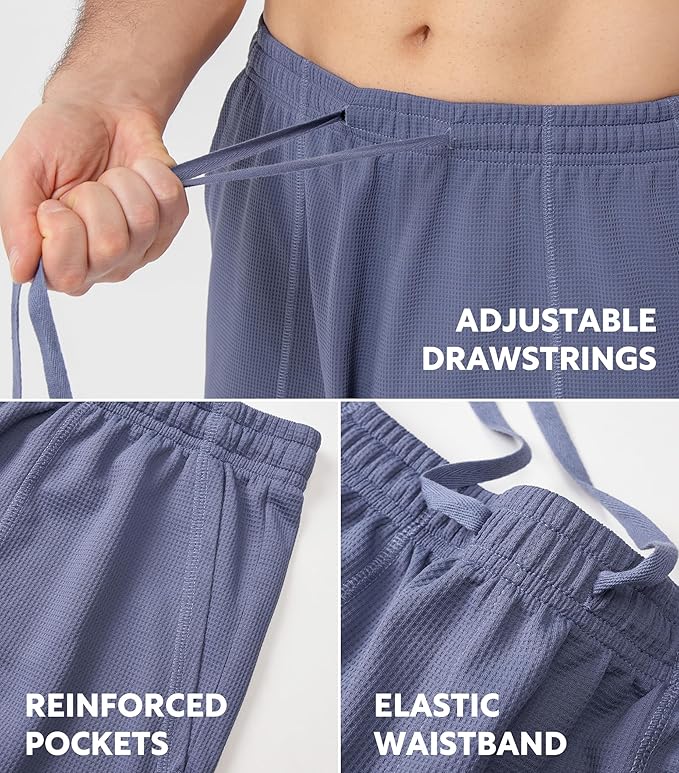 2-Pack Men’s Quick-Dry Pajama Shorts, Lightweight Breathable Lounge Sleep Bottoms with Pockets
