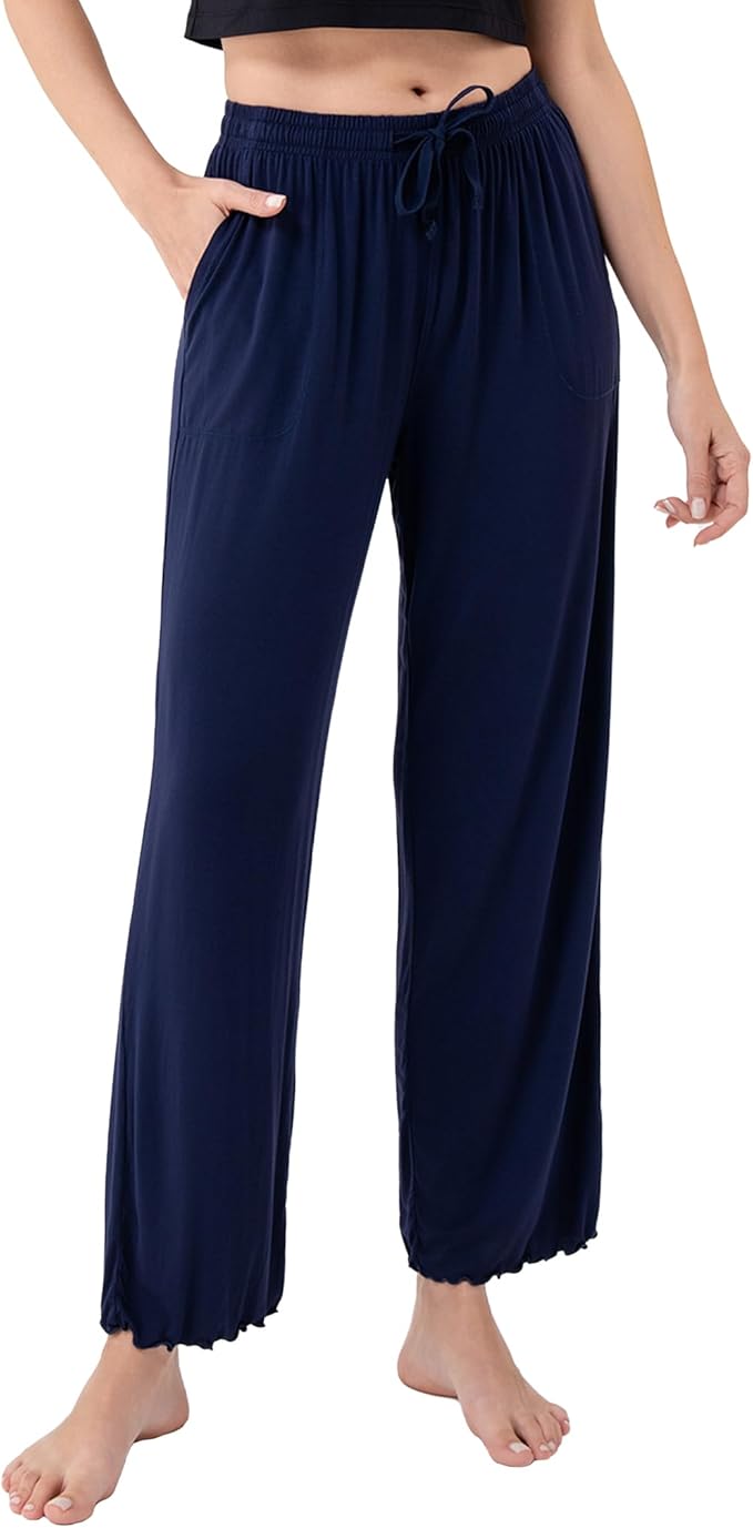 Women’s Bamboo Rayon Pajama Pants, Cooling Wide-Leg Lounge Sleep Bottoms with Pockets