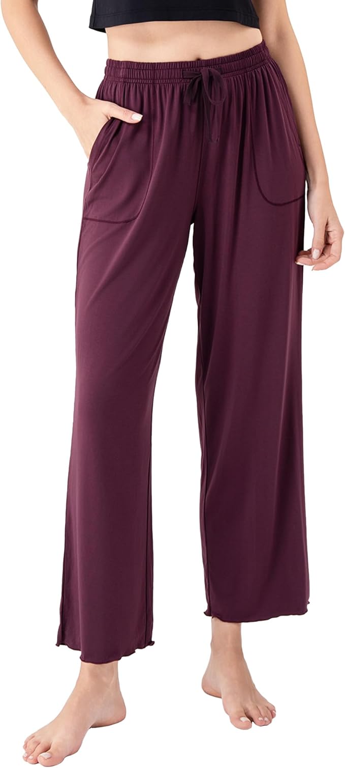 Women’s Bamboo Rayon Pajama Pants, Cooling Wide-Leg Lounge Sleep Bottoms with Pockets