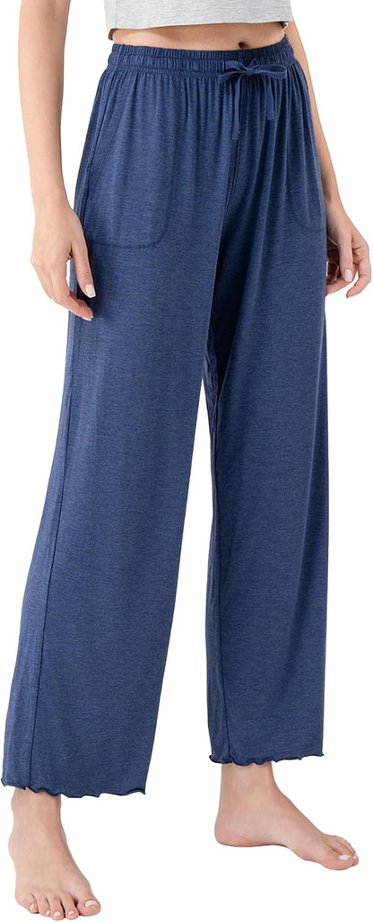 Women’s Bamboo Rayon Pajama Pants, Cooling Wide-Leg Lounge Sleep Bottoms with Pockets