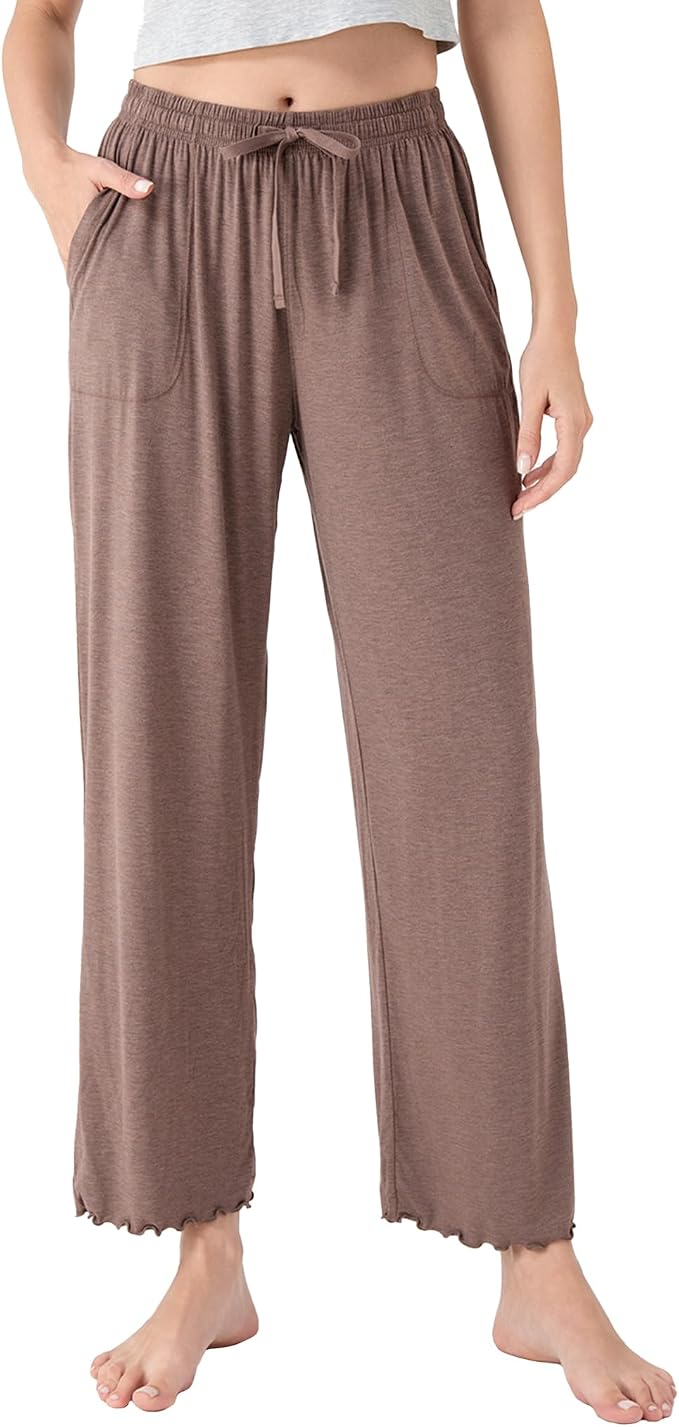 Women’s Bamboo Rayon Pajama Pants, Cooling Wide-Leg Lounge Sleep Bottoms with Pockets