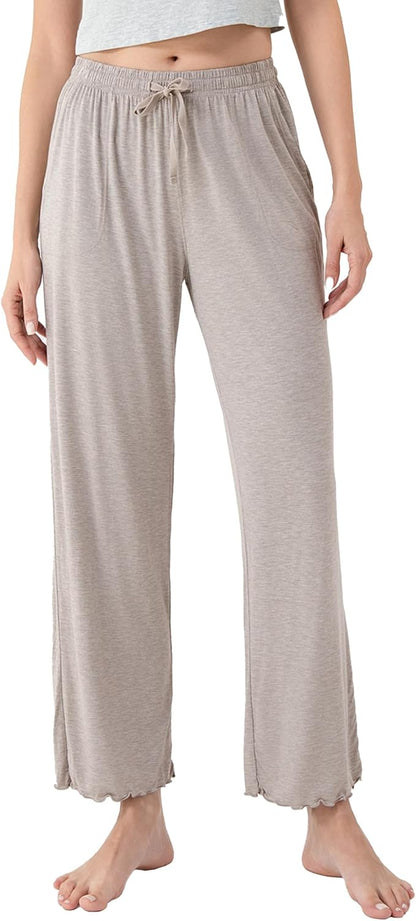 Women’s Bamboo Rayon Pajama Pants, Cooling Wide-Leg Lounge Sleep Bottoms with Pockets