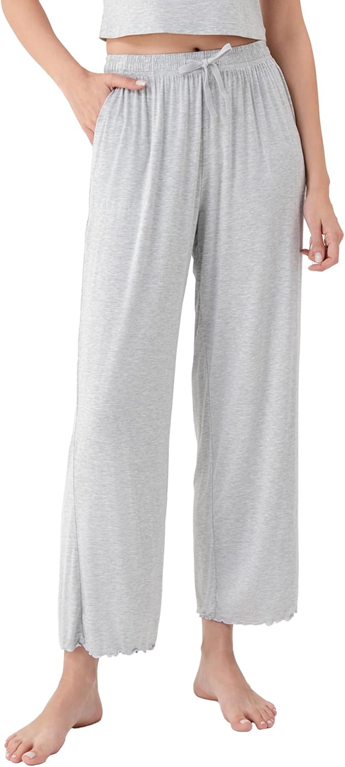 Women’s Bamboo Rayon Pajama Pants, Cooling Wide-Leg Lounge Sleep Bottoms with Pockets
