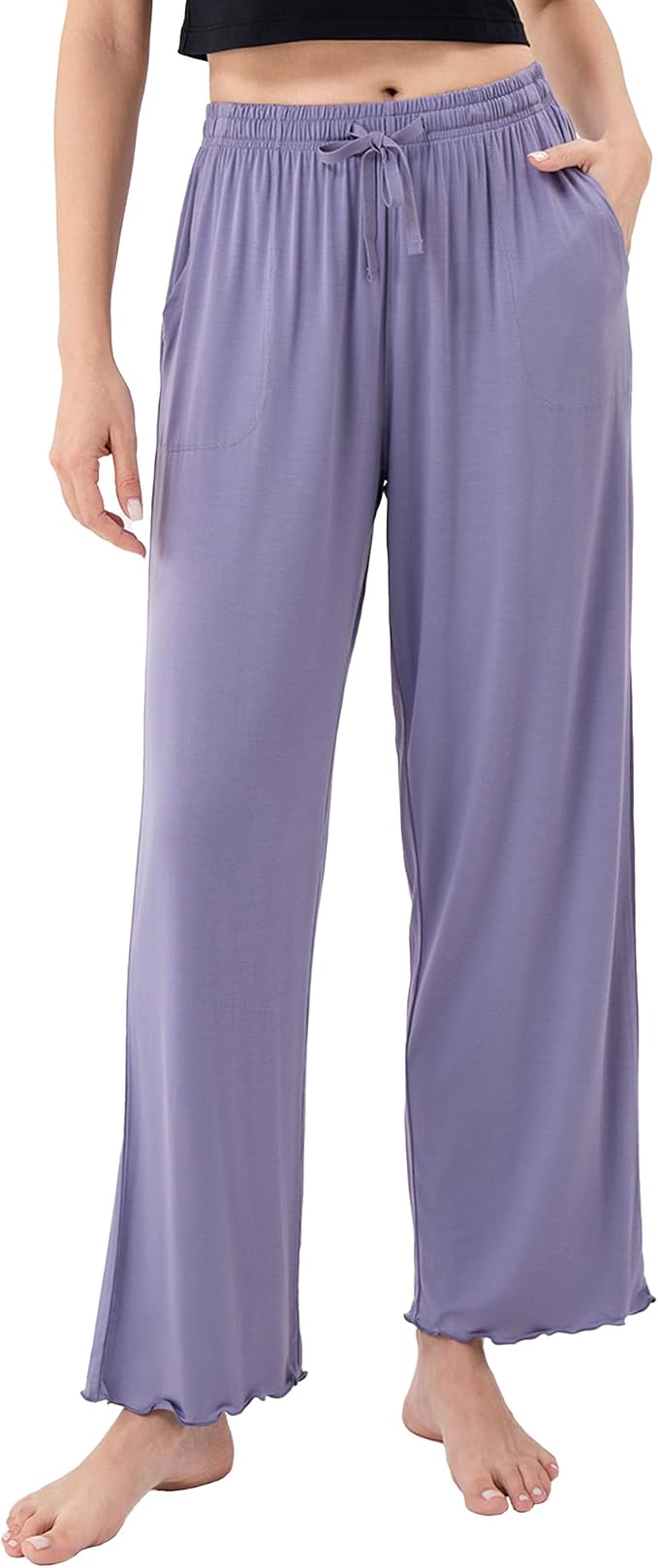 Women’s Bamboo Rayon Pajama Pants, Cooling Wide-Leg Lounge Sleep Bottoms with Pockets
