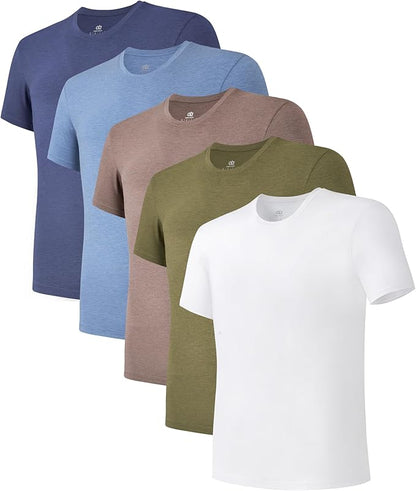 Men's Bamboo Rayon Crewneck Tees, Moisture-Wicking, Stretchy Undershirts – 5 Pack