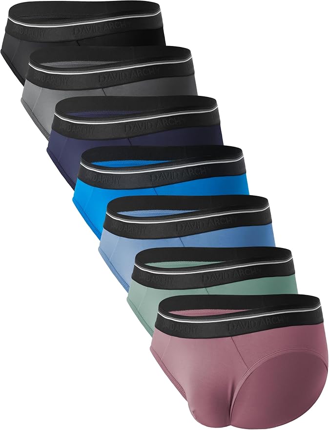 Set of men's underwear in various colors on a white background