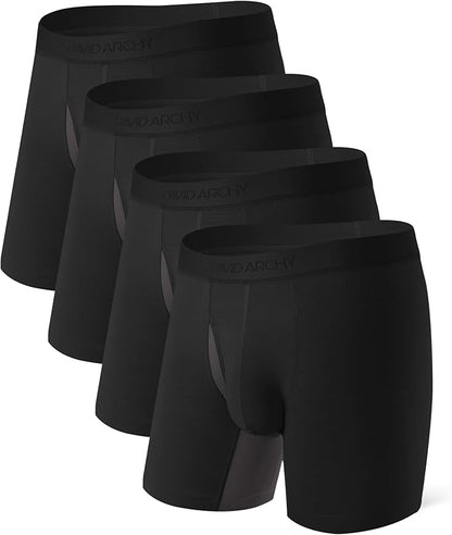 4-Pack Men’s Moisture-Wicking Modal Boxer Briefs, Breathable Underwear with Support Pouch