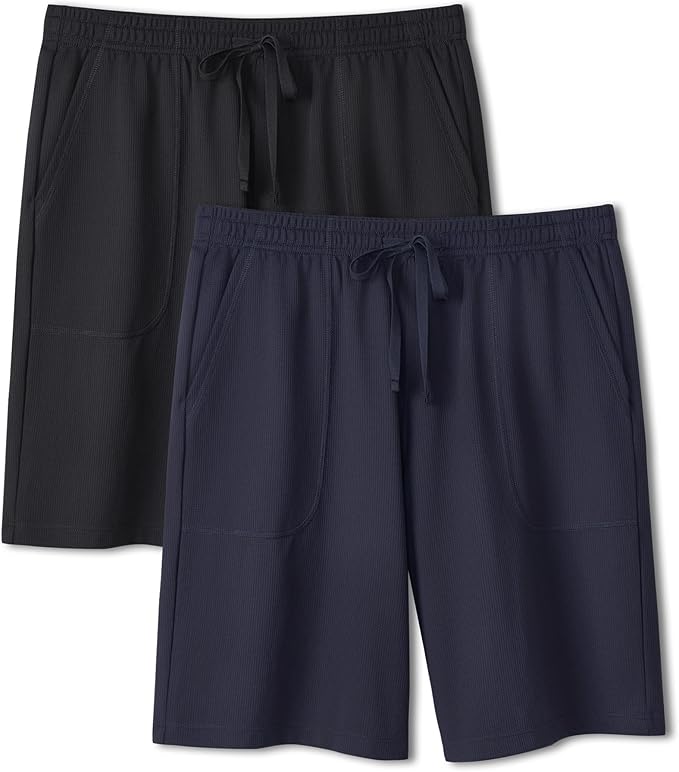 2-Pack Men’s Quick-Dry Pajama Shorts, Lightweight Breathable Lounge Sleep Bottoms with Pockets