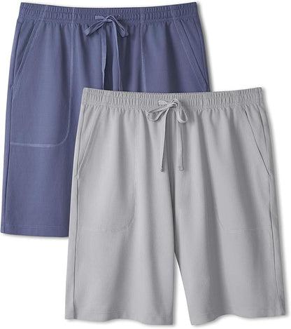 2-Pack Men’s Quick-Dry Pajama Shorts, Lightweight Breathable Lounge Sleep Bottoms with Pockets