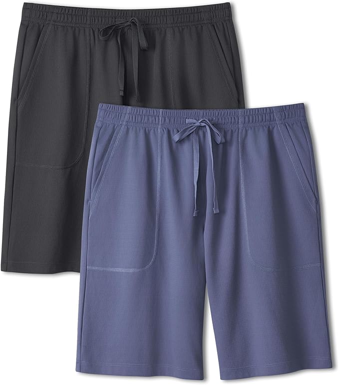 2-Pack Men’s Quick-Dry Pajama Shorts, Lightweight Breathable Lounge Sleep Bottoms with Pockets