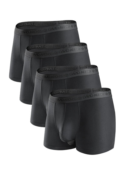 Four pairs of black boxer briefs on a white background