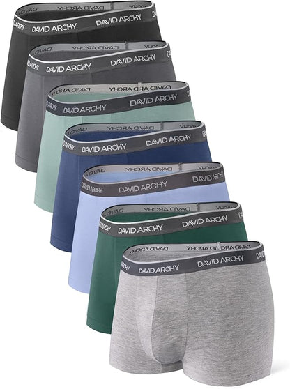 7 Pack Men's Bamboo Rayon Trunks – Breathable, No-Fly Pouch Underwear
