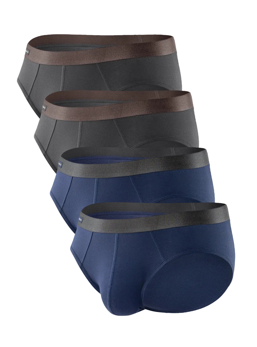 Three pairs of men's underwear with different colored waistbands on a white background