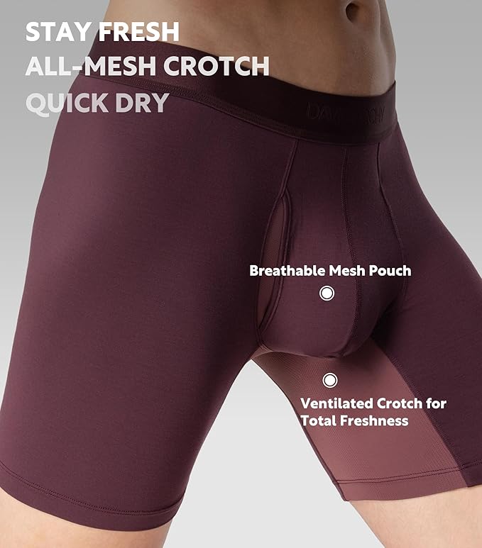 4-Pack Men’s Moisture-Wicking Modal Boxer Briefs, Breathable Underwear with Support Pouch