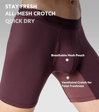 4-Pack Men’s Moisture-Wicking Modal Boxer Briefs, Breathable Underwear with Support Pouch