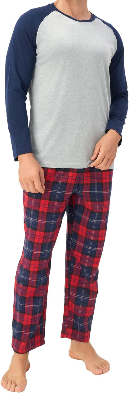 Men’s Lightweight Long Sleeve Pajama Set, Soft Sleepwear Lounge Set with Pockets