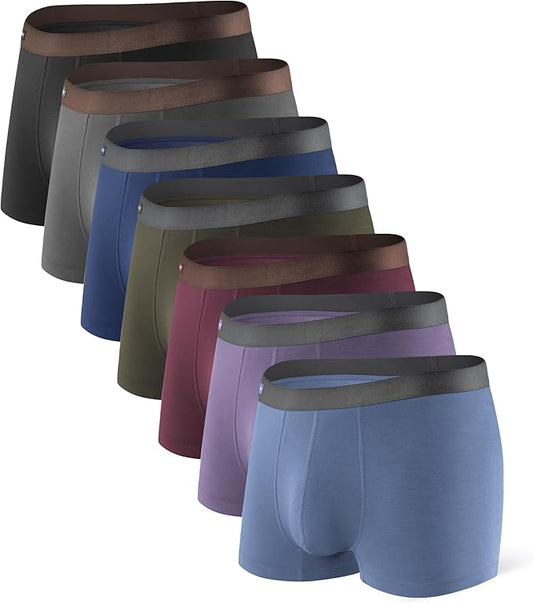 7-Pack Men’s Bamboo Rayon Trunks, Soft Breathable No-Fly Underwear with Pouch